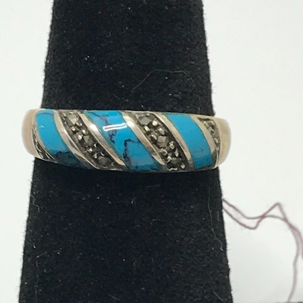 Turquoise and Marcasite Silver ring, Size 9